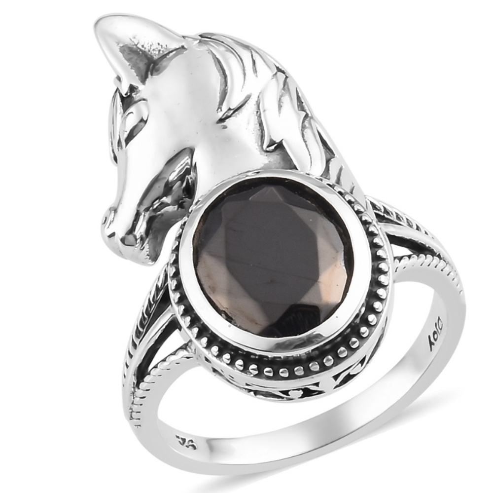 Unique Shungite Sterling Silver Horse Ring